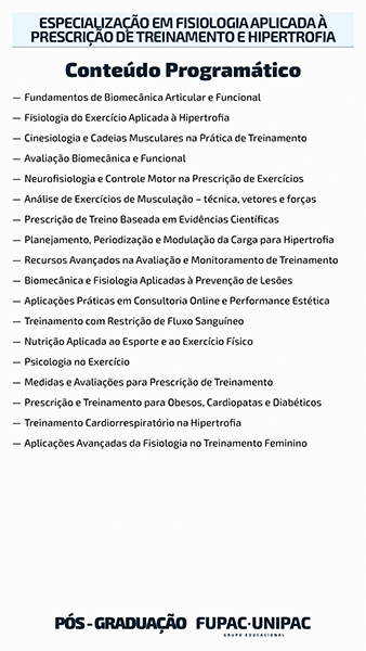 Especialização em Fisiologia Aplicada à Prescrição de Treinamento e Hipertrofia2