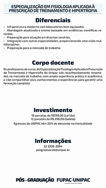 Especialização em Fisiologia Aplicada à Prescrição de Treinamento e Hipertrofia4